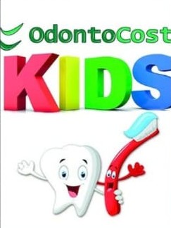 Arte Odontocosta Kids com dente e escova sorridentes